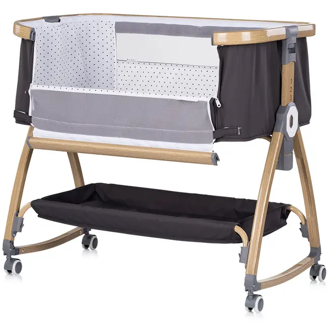 Patut co-sleeper Chipolino Charisma cu laterala culisanta charcoal wood HUBKOSCA0261CH