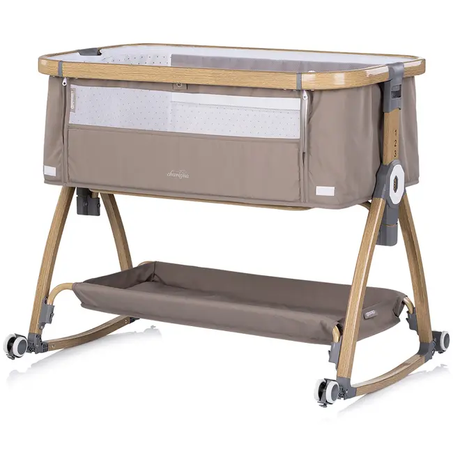 Patut co-sleeper Chipolino Charisma cu laterala culisanta latte wood HUBKOSCA0263LA