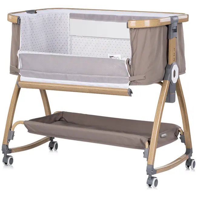 Patut co-sleeper Chipolino Charisma cu laterala culisanta latte wood HUBKOSCA0263LA