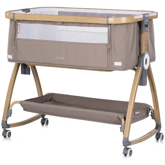 Patut co-sleeper Chipolino Charisma cu laterala culisanta latte wood HUBKOSCA0263LA