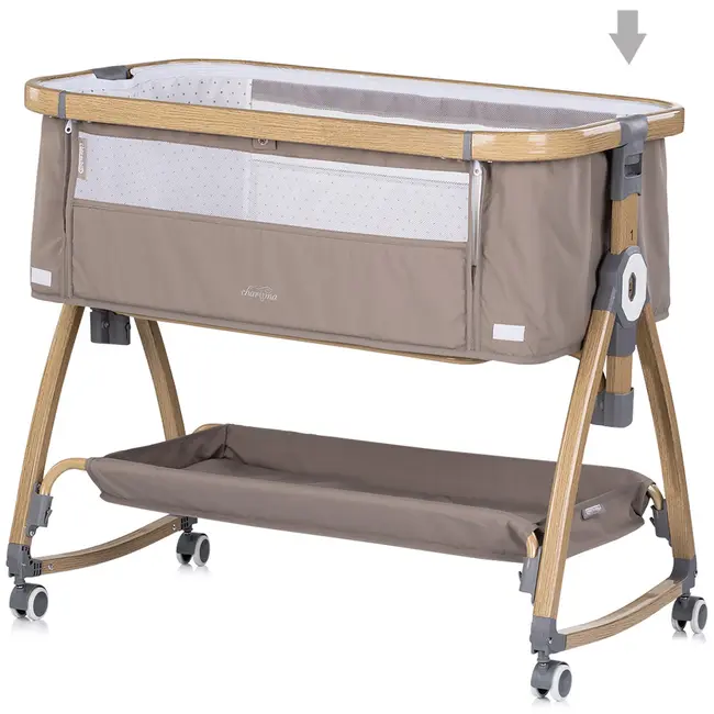 Patut co-sleeper Chipolino Charisma cu laterala culisanta latte wood HUBKOSCA0263LA