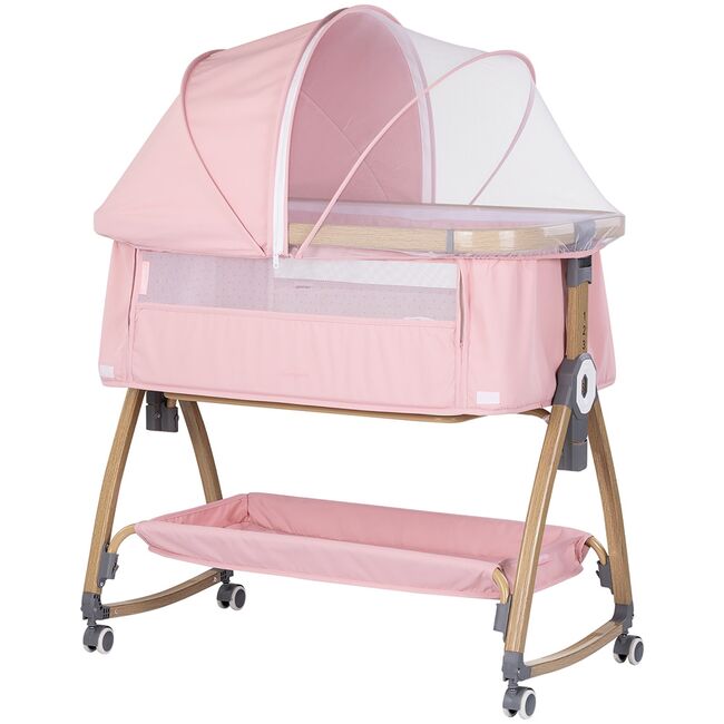 Patut co-sleeper Chipolino Charisma cu laterala culisanta powder pink wood HUBKOSCA0265PP