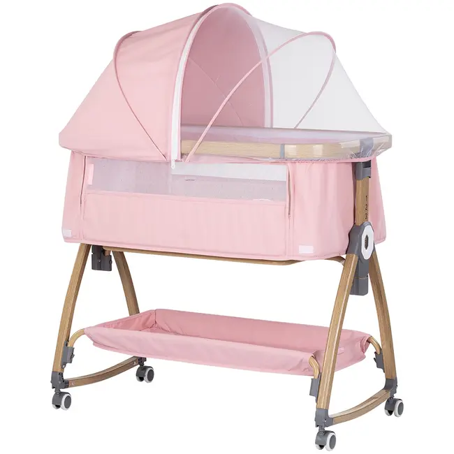 Patut co-sleeper Chipolino Charisma cu laterala culisanta powder pink wood HUBKOSCA0265PP