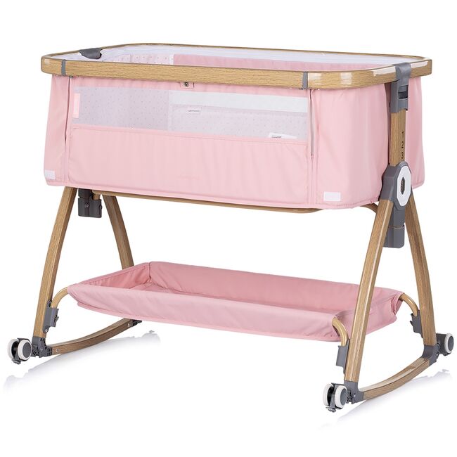Patut co-sleeper Chipolino Charisma cu laterala culisanta powder pink wood HUBKOSCA0265PP