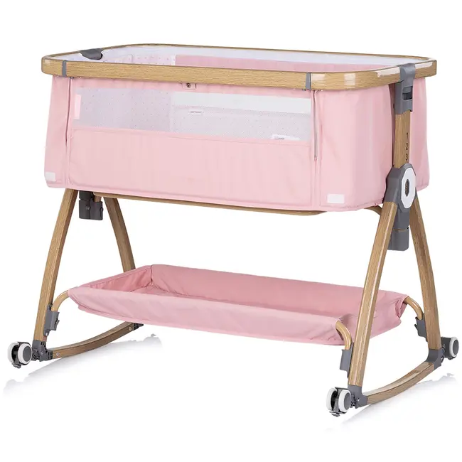 Patut co-sleeper Chipolino Charisma cu laterala culisanta powder pink wood HUBKOSCA0265PP