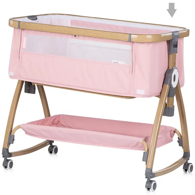 Patut co-sleeper Chipolino Charisma cu laterala culisanta powder pink wood HUBKOSCA0265PP