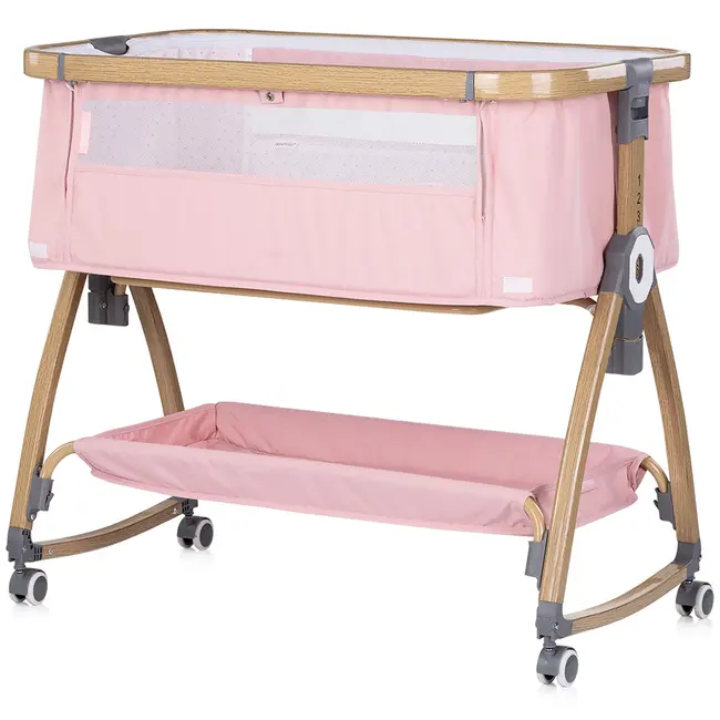 Patut co-sleeper Chipolino Charisma cu laterala culisanta powder pink wood HUBKOSCA0265PP
