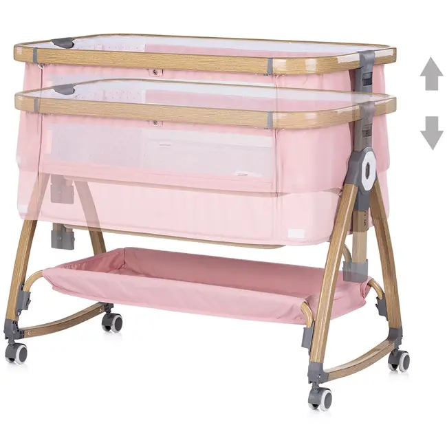 Patut co-sleeper Chipolino Charisma cu laterala culisanta powder pink wood HUBKOSCA0265PP