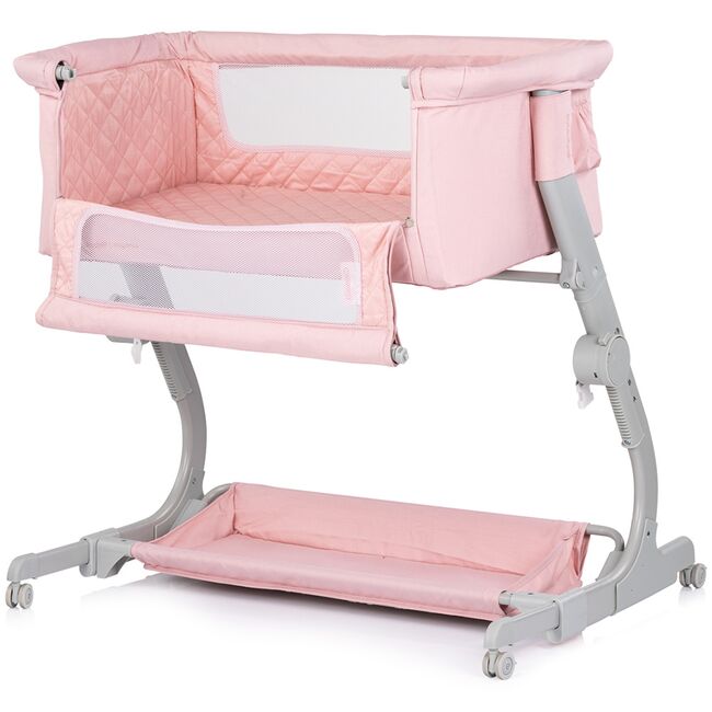 Patut co-sleeper Chipolino Eleganza cu laterala culisanta pink marshmallow HUBKOSEL0254PM