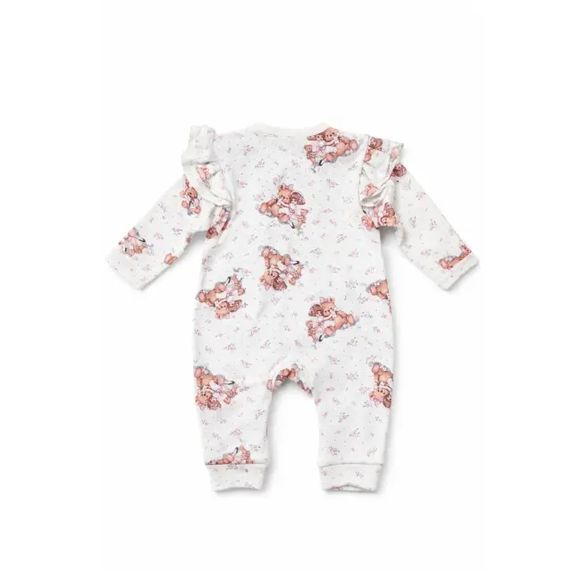 Salopeta bebe fetite cu volane bumbac set cu bentita imprimeu ursulet  trpb0126
