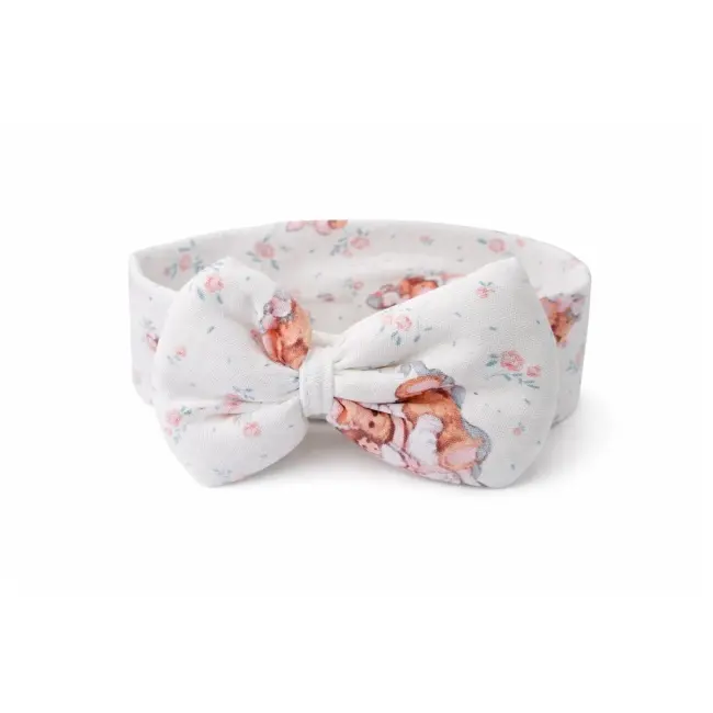 Salopeta bebe fetite cu volane bumbac set cu bentita imprimeu ursulet  trpb0126