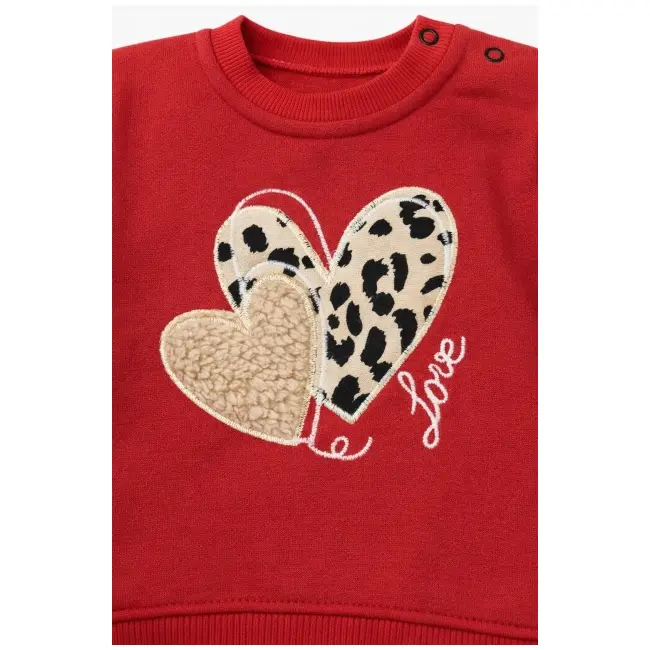 Set bebe fetita 3 piese cu jacheta teddy bluza si pantaloni rosii tinuta calduroasa iarna trpb0171