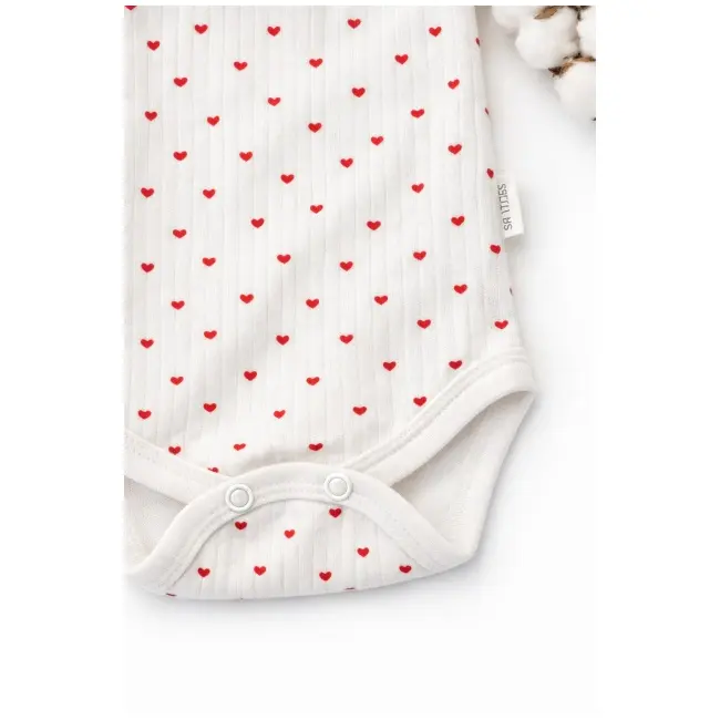 Set bebelus 3 piese body pantaloni caciula bumbac ribat cu inimioare trpb0159