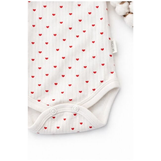 Set bebelus 3 piese body pantaloni caciula bumbac ribat cu inimioare trpb0159