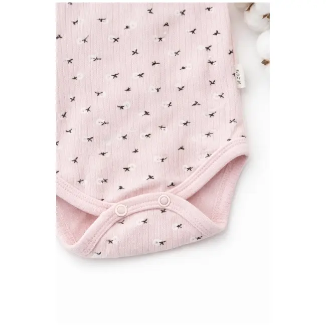 Set bebelus fetita 3 piese body pantaloni caciula bumbac ribat roz deschis trpb0163