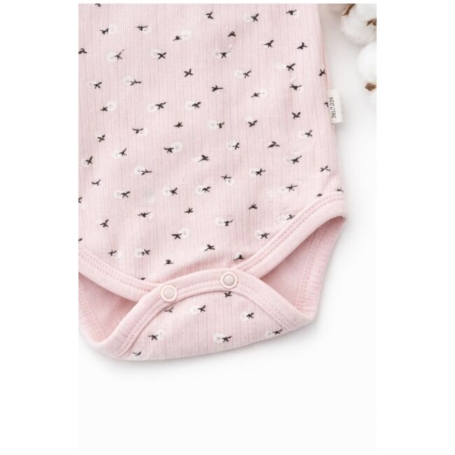 Set bebelus fetita 3 piese body pantaloni caciula bumbac ribat roz deschis trpb0163