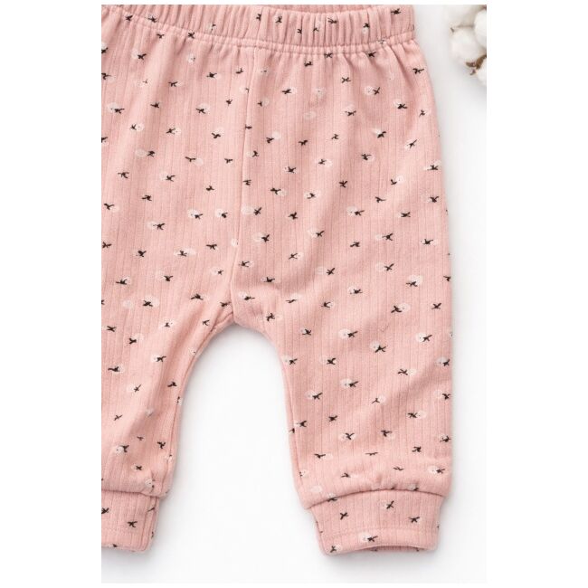 Set bebelus fetita 3 piese body pantaloni caciula bumbac ribat roz somon trpb0162