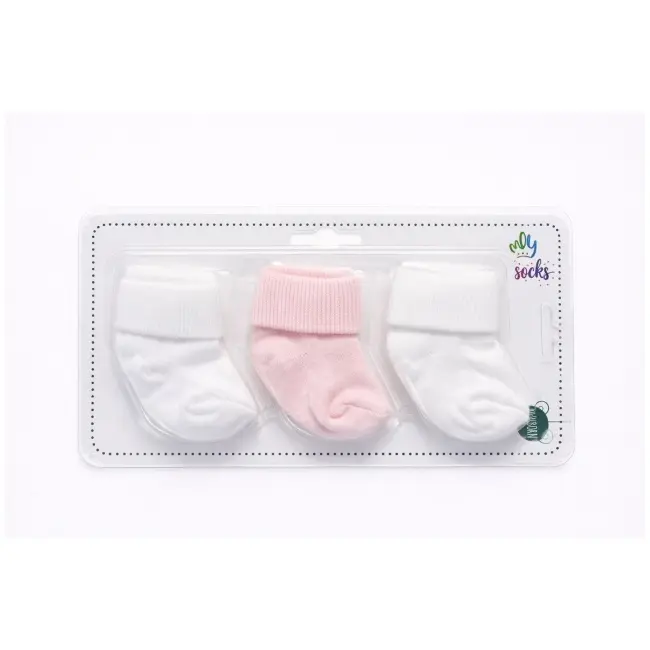 Set sosete bebelus 3 perechi bumbac alb roz nou nascut trpb0134