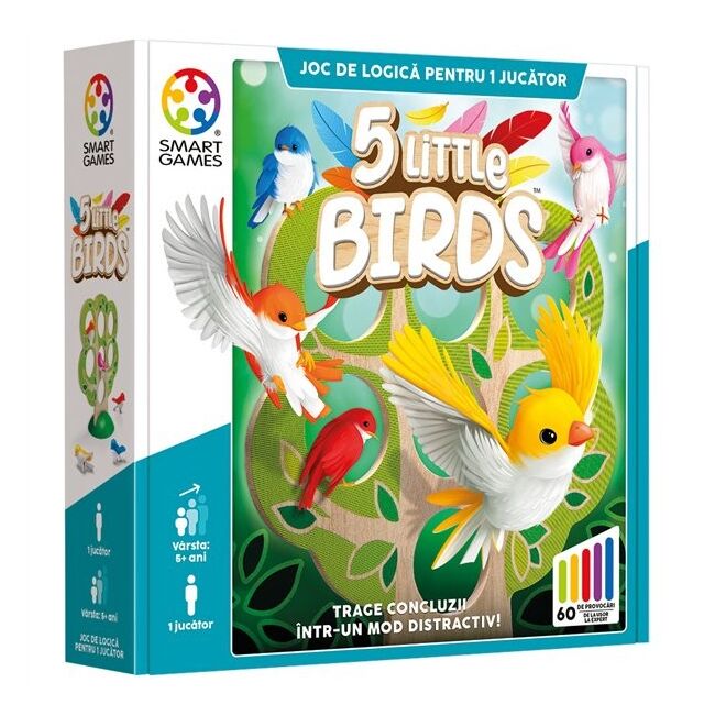 Smart games - 5 little birds, joc de logica cu 60 de provocari, 5+ ani, editie lb. romana - okesg039ro