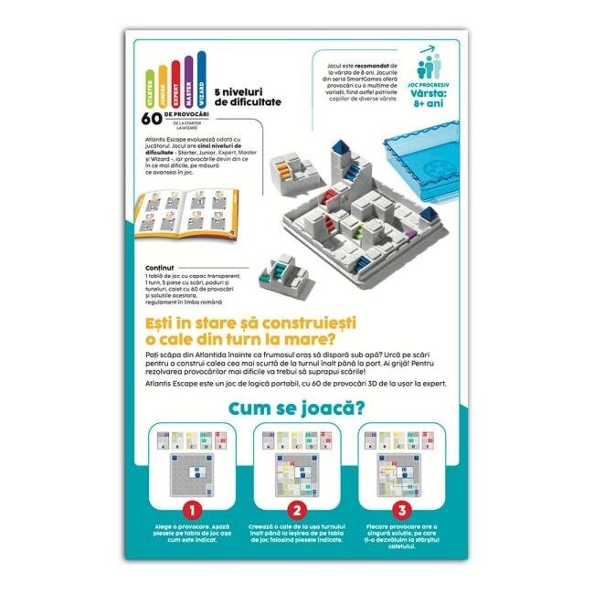 Smart games - atlantis escape, joc de logica cu 60 de provocari, 8+ ani, editie lb. romana - okesg442ro