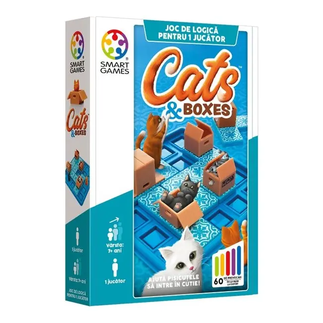 Smart games - cats and boxes, , joc de logica cu 60 de provocari, 7+ ani, editie lb. romana - okesg450ro