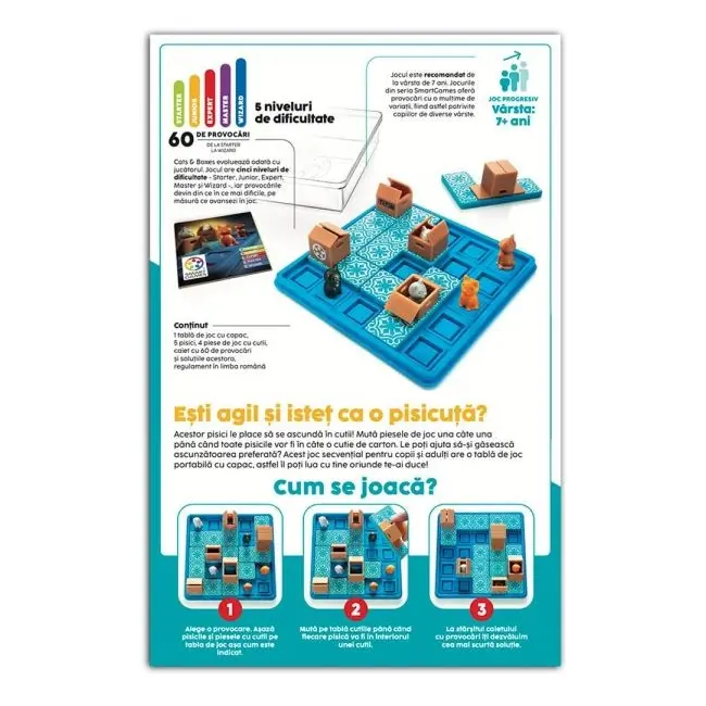 Smart games - cats and boxes, , joc de logica cu 60 de provocari, 7+ ani, editie lb. romana - okesg450ro