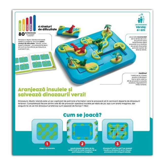 Smart games - dinosaurs mystic islands, joc de logica cu 80 de provocari, 6+ ani, editie lb. romana - okesg282ro