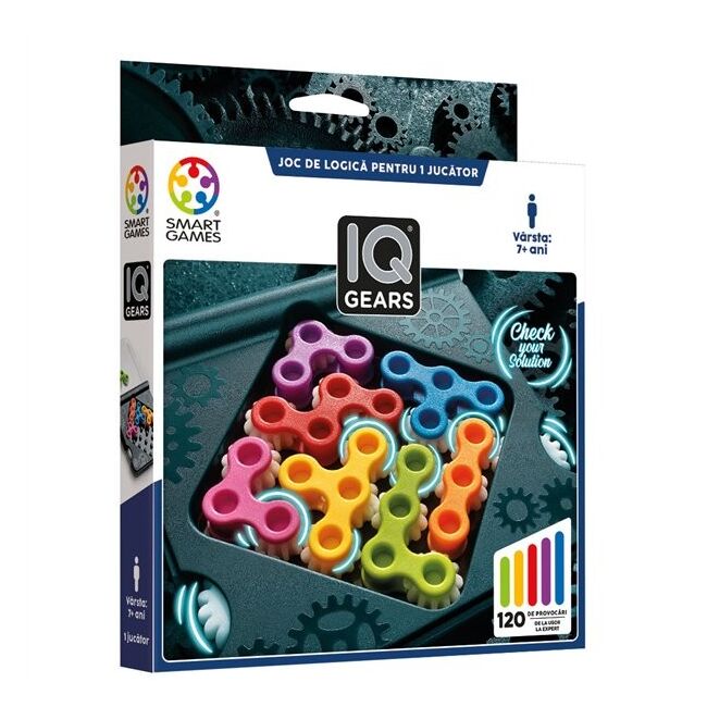 Smart games - iq gears, joc de logica cu 120 de provocari, 7+ ani, editie lb. romana - okesg307ro