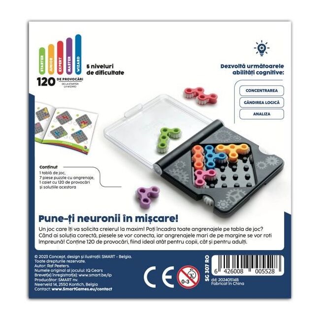 Smart games - iq gears, joc de logica cu 120 de provocari, 7+ ani, editie lb. romana - okesg307ro
