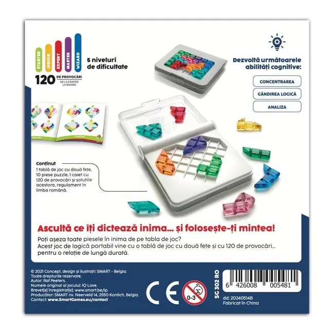 Smart games - iq love, joc de logica cu 120 de provocari, 7+ ani, editie lb. romana - okesg302ro