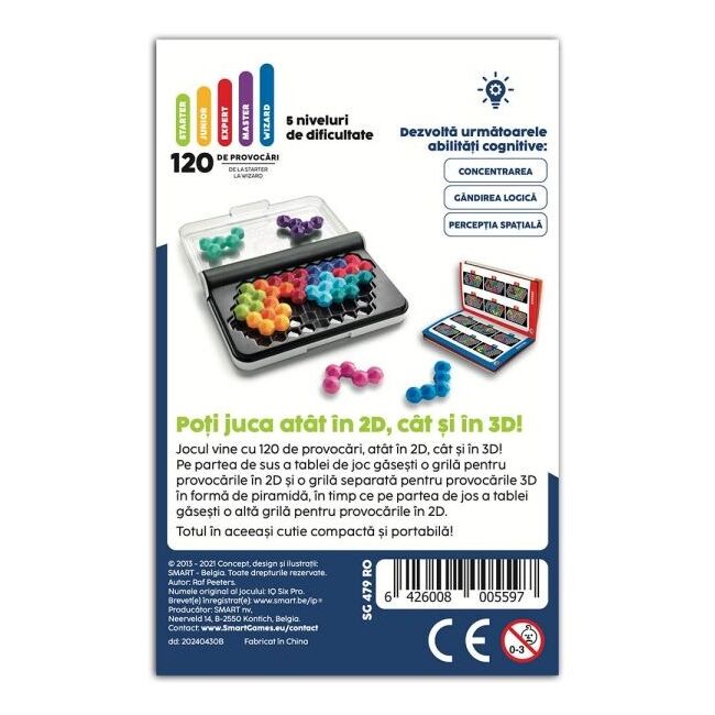 Smart games - iq six pro, joc de logica cu 120 de provocari, 8+ ani, editie lb. romana - okesg479ro