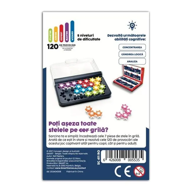 Smart games - iq stars, joc de logica cu 120 de provocari, 6+ ani, editie lb. romana - okesg411ro