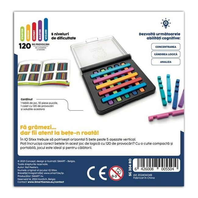 Smart games - iq stixx, joc de logica cu 120 de provocari, 7+ ani, editie lb. romana - okesg304ro