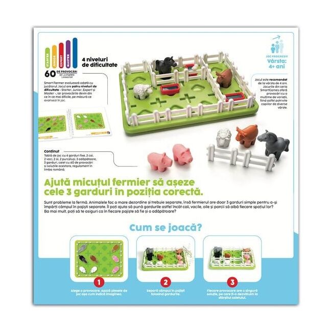 Smart games - smart farmer, joc de logica cu 60 de provocari, 4+ ani, editie lb. romana - okesg091ro