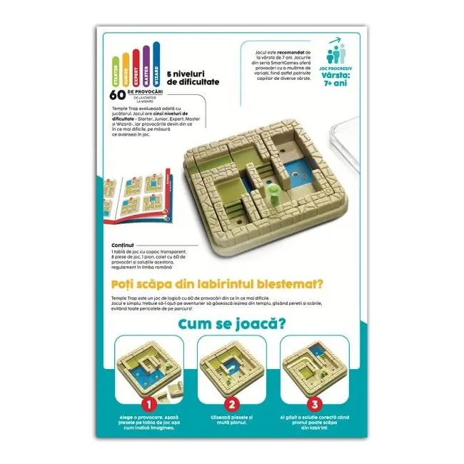 Smart games - temple trap, joc de logica cu 60 de provocari, 7+ ani, editie lb. romana - okesg437ro