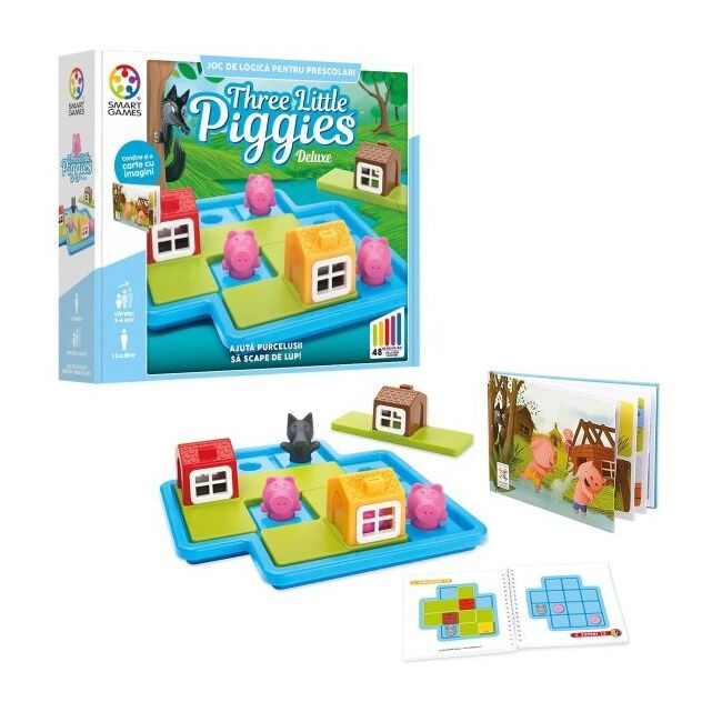 Smart games - three little piggies - deluxe, joc de logica cu 48 de provocari, 3+ ani, editie lb. romana - okesg023ro