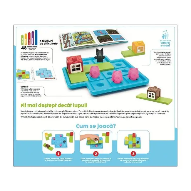 Smart games - three little piggies - deluxe, joc de logica cu 48 de provocari, 3+ ani, editie lb. romana - okesg023ro