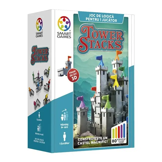Smart games - tower stacks, joc de logica cu 80 de provocari, 8+ ani, editie lb. romana - okesg106ro