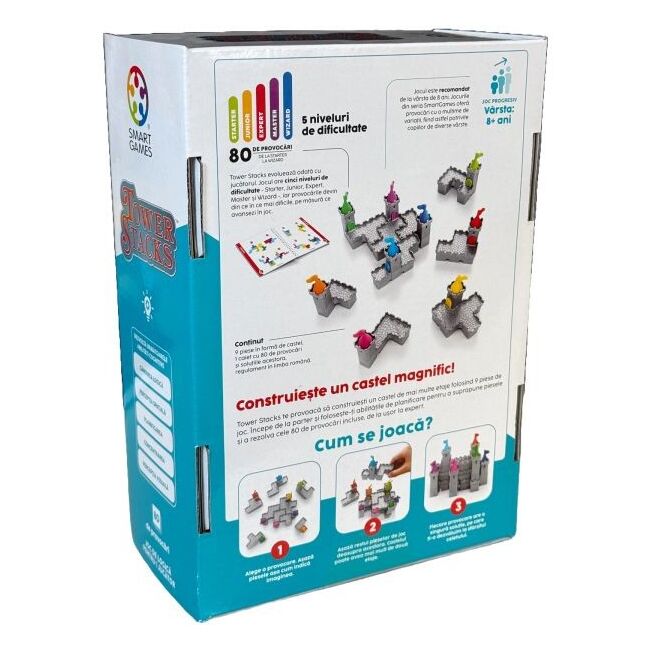 Smart games - tower stacks, joc de logica cu 80 de provocari, 8+ ani, editie lb. romana - okesg106ro