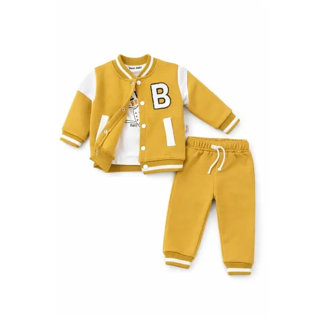 Trening baieti 3 piese galben jacheta bluza pantaloni bumbac casual sport trpb0177
