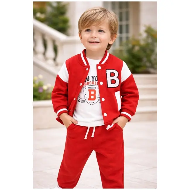 Trening baieti 3 piese rosu hanorac bluza pantaloni bumbac casual sport trpb0176