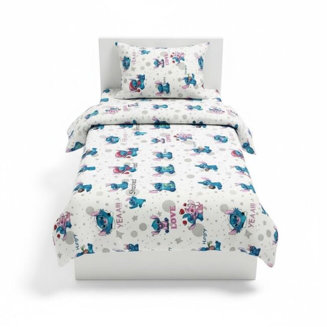 Lenjerie bumbac ranforce Angel&Stitch pentru pat de 2 persoane compatibila cu saltea 200x160 cm ASC6427968007959