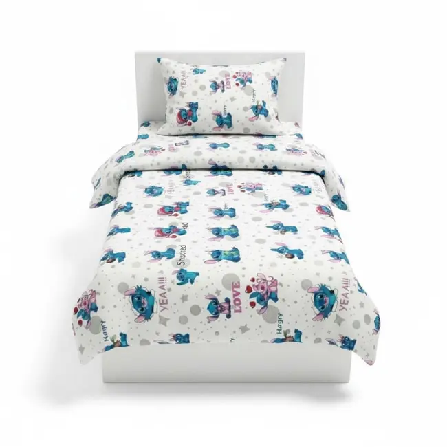 Lenjerie bumbac ranforce pat 3 piese copii 2-6 ani Angel si Stitch pentru saltele 130x60 cm ASC6427968006648