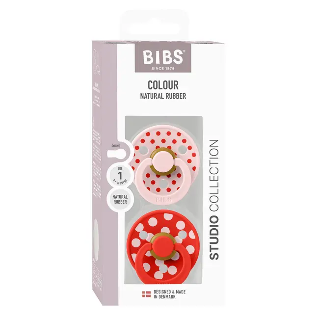 Bibs - set 2 suzete colour studio collection polka dots, tetina rotunda, 0 luni+-blossom/candy apple bbb11034103