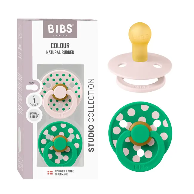 Bibs - set 2 suzete colour studio collection polka dots, tetina rotunda, 0 luni+-petal/cactus bbb11034106