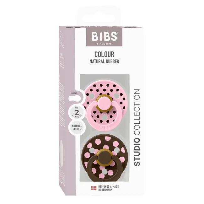 Bibs - set 2 suzete colour studio collection polka dots, tetina rotunda, 6 luni+-baby pink/mocha bbb12034102