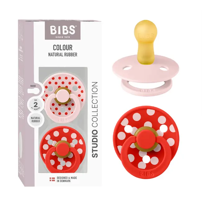Bibs - set 2 suzete colour studio collection polka dots, tetina rotunda, 6 luni+-blossom/candy apple bbb12034103