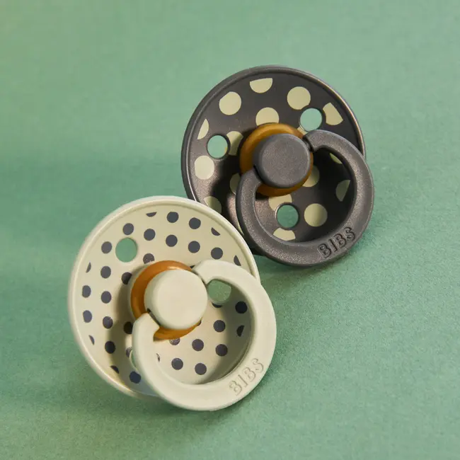 Bibs - set 2 suzete colour studio collection polka dots, tetina rotunda, 6 luni+-ivory/black bbb12034101