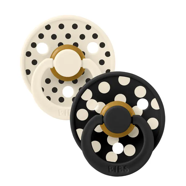Bibs - set 2 suzete colour studio collection polka dots, tetina rotunda, 6 luni+-ivory/black bbb12034101