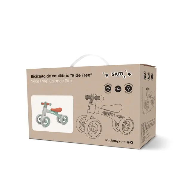 Bicicleta De Echilibru Saro , &oelig;ride Free,   Pink, Fara Pedale, Cu 4 Roti Pentru Stabilitate (2 Fata + 2 Spate), Lumina Frontala, 12+ Luni, Max 25 Kg Pjb89001